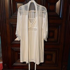 Soma Cream Lace-Trim Robe and Chemise Set. See sizes inside